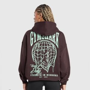 GYMSHARK Brown and Teal Heavy Hoodie Sweatshirt